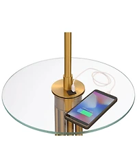 Possini Euro Design Granview Mid Century Modern 66" Tall Standing Floor Lamp with Glass Table Usb Port Gold Metal Warm Brass Finish