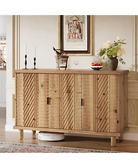 Tribesigns Solid Wood Buffet Cabinet with Storage, Farmhouse Sideboard Cabinet with 3 Doors and 2 Adjustable Shelves, Mid Century Modern Sideboard