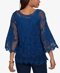 Ruby Rd. Petite Scalloped Medallion Crochet Lined Lace Top