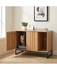 Zeus & Ruta 31.5 in. Hidden Cat Litter Box Enclosure Furniture with Scratch Pad Storage Waterproof Cabinet for Living Room Bedroom