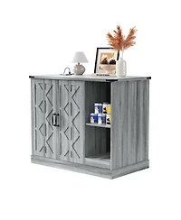 Zeus & Ruta Cat Litter Box Cabinet with Power Outlet Hidden Modern Furniture for Large Automatic Litter Boxes with Litter Catcher