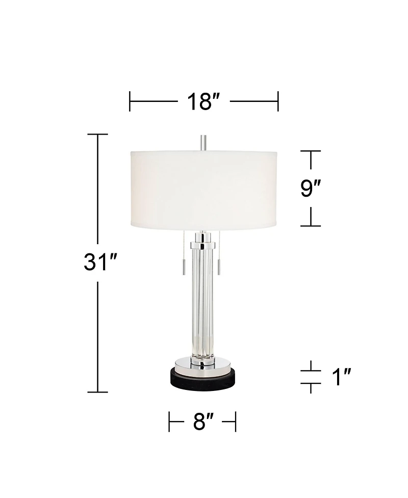 Possini Euro Design Cadence Modern Table Lamp with Round Marble Riser 30" Tall Glass Column Shade for Bedroom Living Room Bedside Office