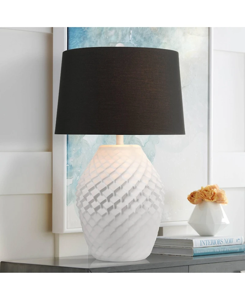 360 Lighting Simon 27" Tall Modern 3-Way Table Lamp Textured Geometric Pattern Finish Living Room Bedroom