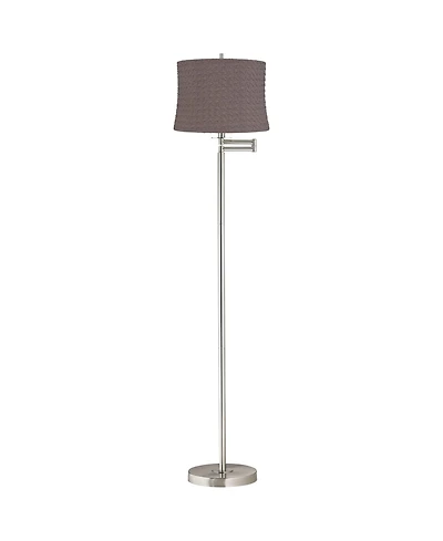 360 Lighting Druckman Modern 60 1/2" Tall Standing Floor Lamp Adjustable Swing Arm Metal Brushed Nickel Finish Drum Sierra