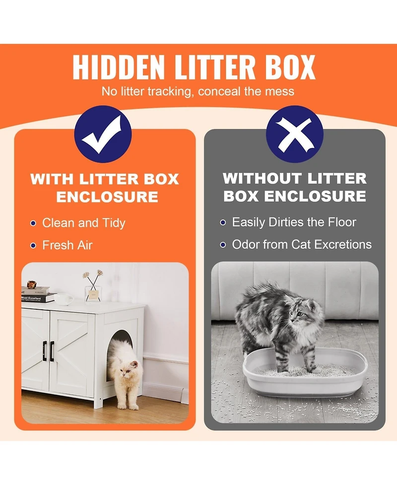Gouun Hidden Cat Litter Box Enclosure Furniture for 2 Cats with 4 Doors and 2 Windows