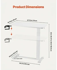 Gouun Adjustable Overbed Table with Hidden Wheels, 25.4-40.47 in Height Hydraulic Bedside Desk with Cup Holder