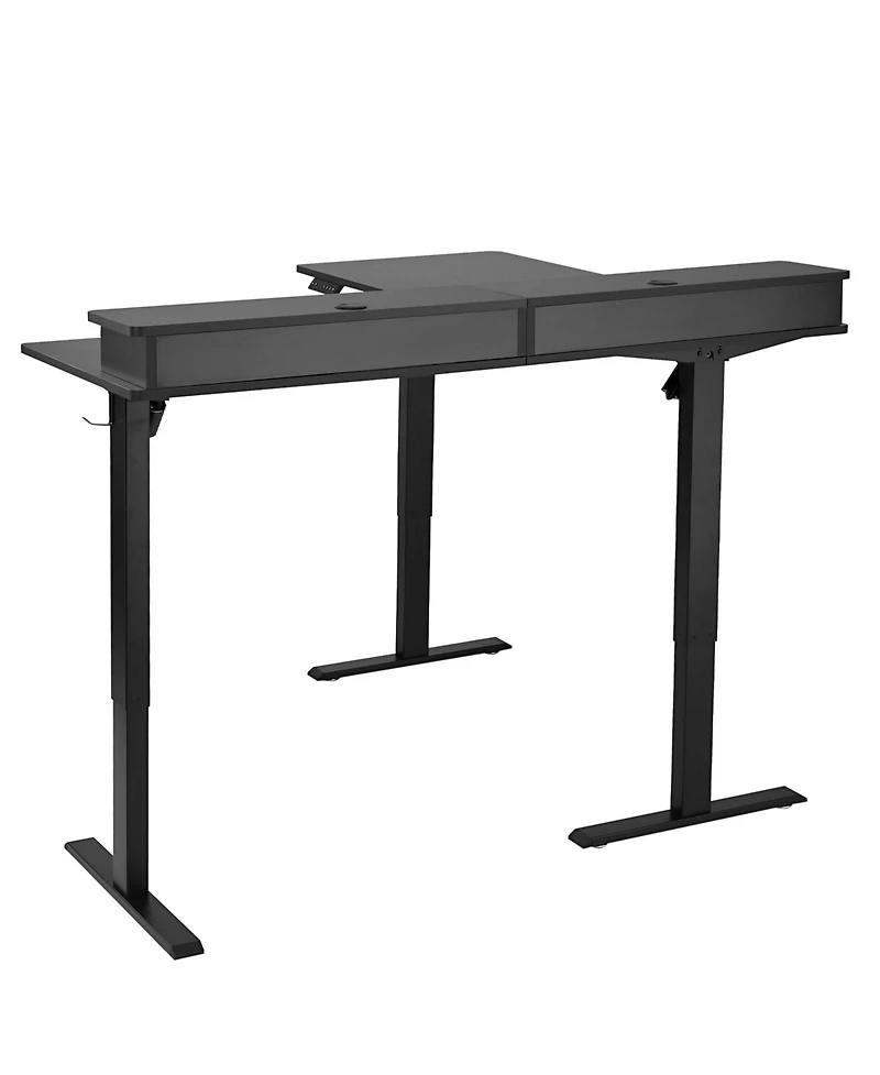 Gouun L Shaped Electric Standing Desk 63 x 55 in, Adjustable Height Corner Desk with Led Light Strip and Power Strip