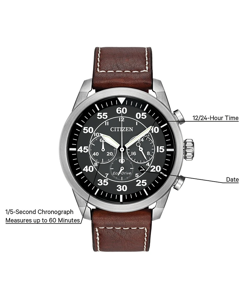 Citizen Men's Chronograph Eco-Drive Brown Leather Strap Watch 45mm CA4210-24E