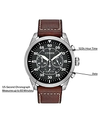 Citizen Men's Chronograph Eco-Drive Brown Leather Strap Watch 45mm CA4210-24E