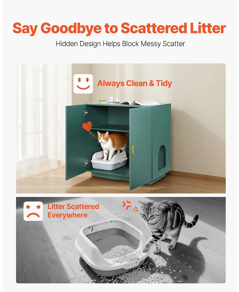 Gouun Hidden Cat Litter Box Enclosure Cabinet with Doors Ventilation and Side Table Top