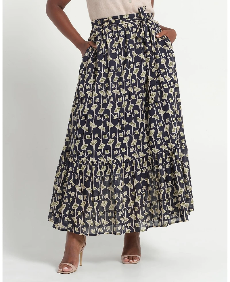 Estelle Women's Sea Lily Print Tiered A-Line Midi Skirt