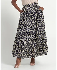 Estelle Women's Sea Lily Print Tiered A-Line Midi Skirt