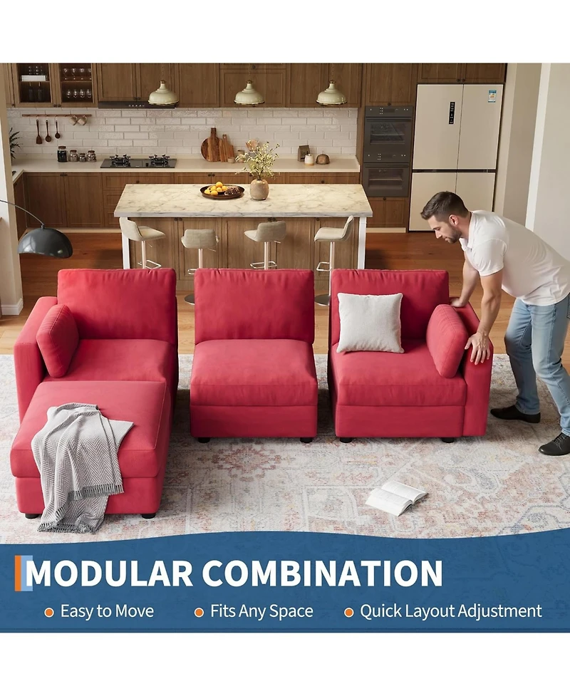 Gaomon Modular Sectional Sofa L-Shaped Couch with Movable Ottoman- Convertible Chenille Sofa