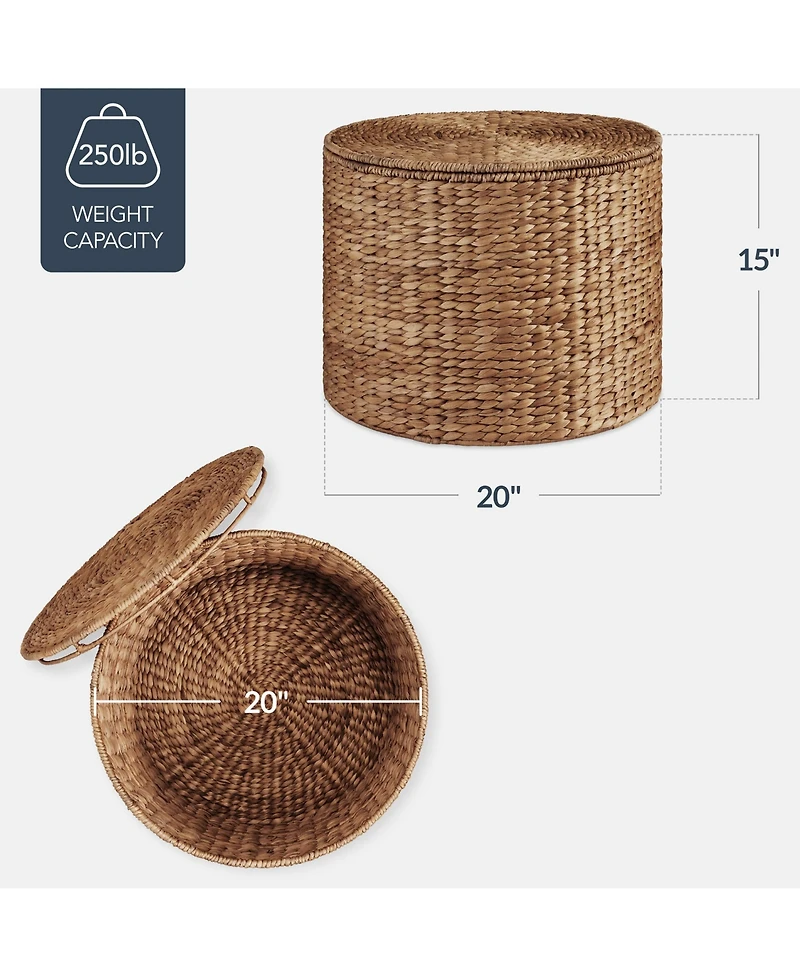 Best Choice Products Large Round Storage Ottoman W/ Lid, Handwoven Water Hyacinth Footstool