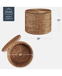 Best Choice Products Large Round Storage Ottoman W/ Lid, Handwoven Water Hyacinth Footstool