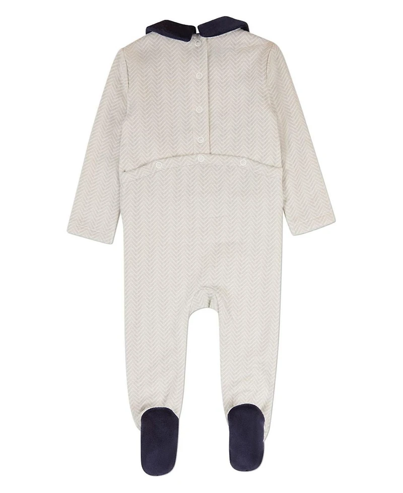 MeMoi Baby Girls Chevron-Print Cotton-Rich Footie with Plush Velour Trim
