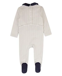 MeMoi Baby Girls Chevron-Print Cotton-Rich Footie with Plush Velour Trim