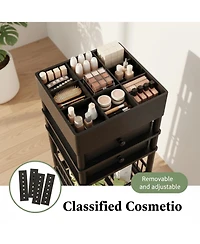 Yigii Bamboo Makeup Organizer Cart 3 Drawers Rolling Storage for Bathroom Bedroom Vanity Skin Care Perfume Hair Tools