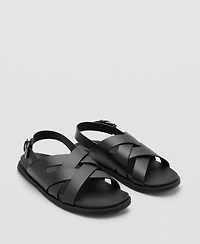 Mango Men's Crossed Straps Leather Sandals