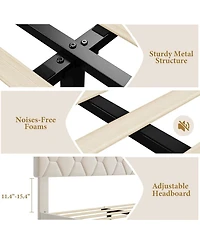 gaomon Bed Frame with Upholstered Headboard, Frame, Heavy-Duty Platform Strong Wood Slats
