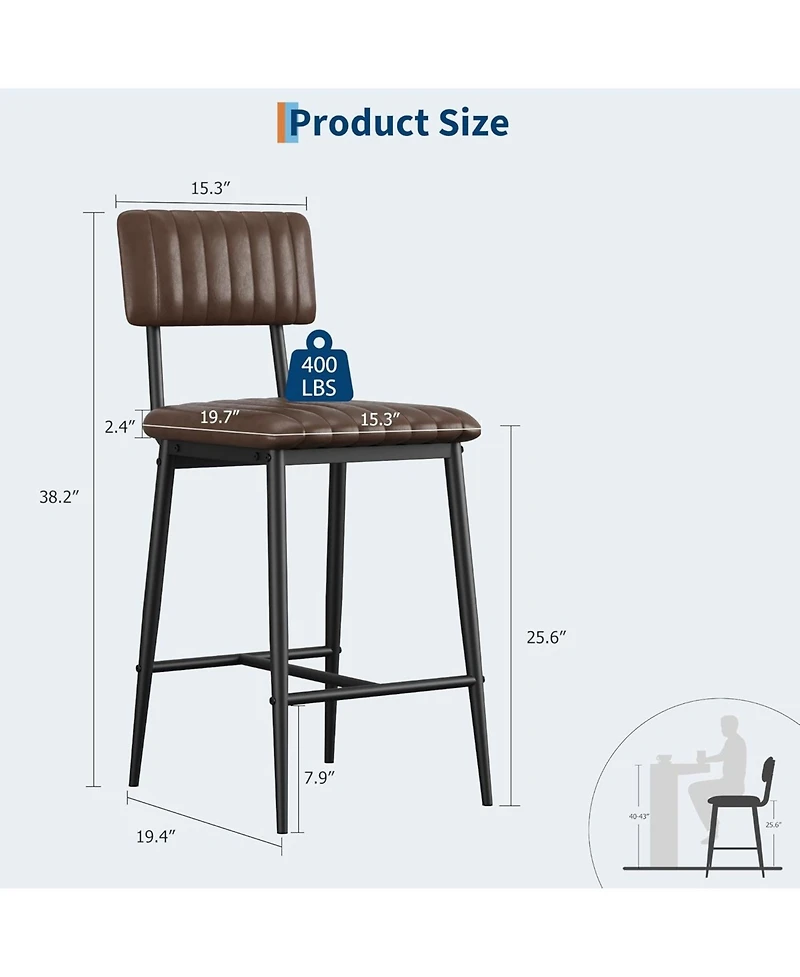 gaomon Bar Stools Set of 4 with Backrest and Footrest,Counter Height Bar Stools of 4 with Thick Cushion and Thickened Metal Legs for Island,Kitchen