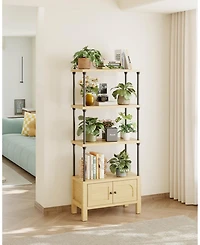 Gouun 4 Tier Wood Bookshelf with Door and Storage Cabinet