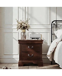 Flynama Timeless Classic Wooden Nightstand Cherry Finish Traditional Bedroom Storage Furniture with Drawers