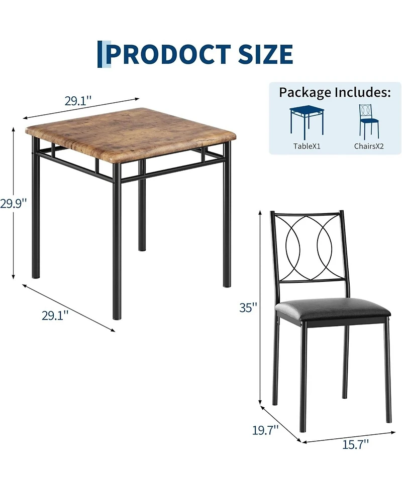 gaomon Dining Table Set for 2, Small Kitchen Table with Upholstered Chairs, Farmhouse Wood Dining Table Chairs for Kitchen Room, Small Spaces
