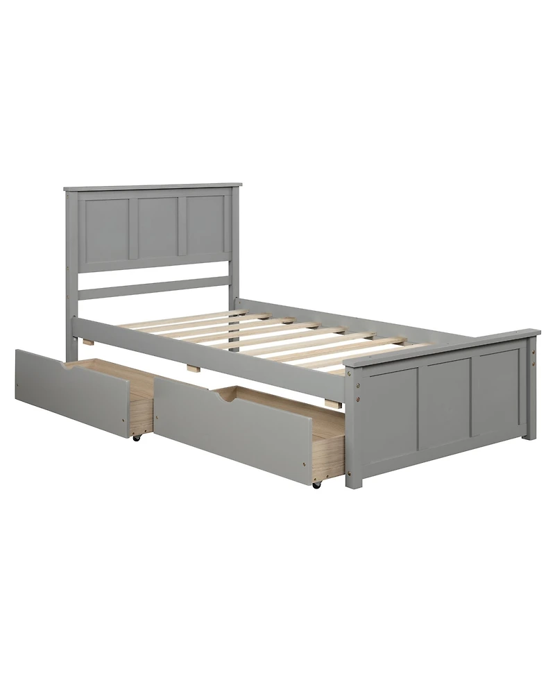 flynama Twin Size Platform Storage Bed with Two Drawers on Wheels Space Saving Design for Bedroom
