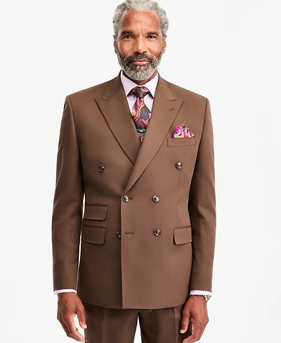 Tayion Collection Men's Classic-Fit Medium Brown Suit Separate Double-Breasted Jacket