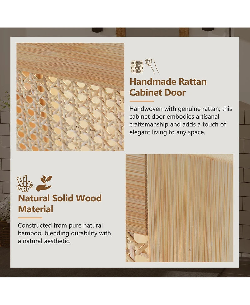 Busdays 30-inch bathroom vanity crafted from natural materials, featuring handmade rattan doors and soft-closing mechanisms