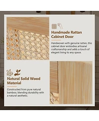 Busdays 30-inch bathroom vanity crafted from natural materials, featuring handmade rattan doors and soft-closing mechanisms