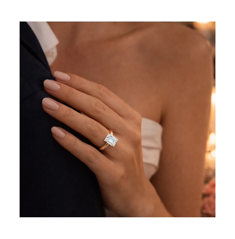 Dloria Valentina Moissanite 3 ct. t.w. Emerald Cut Solitaire Ring Gold Vermeil