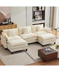 gaomon 112" U-Shaped Modular Sectional Sofa, Deep Seat Cloud Couch with Chenille and Corduroy, 2 Ottomans and Armrests