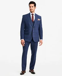 Tayion Collection Mens Classic Fit Blue Red Plaid Suit Separates