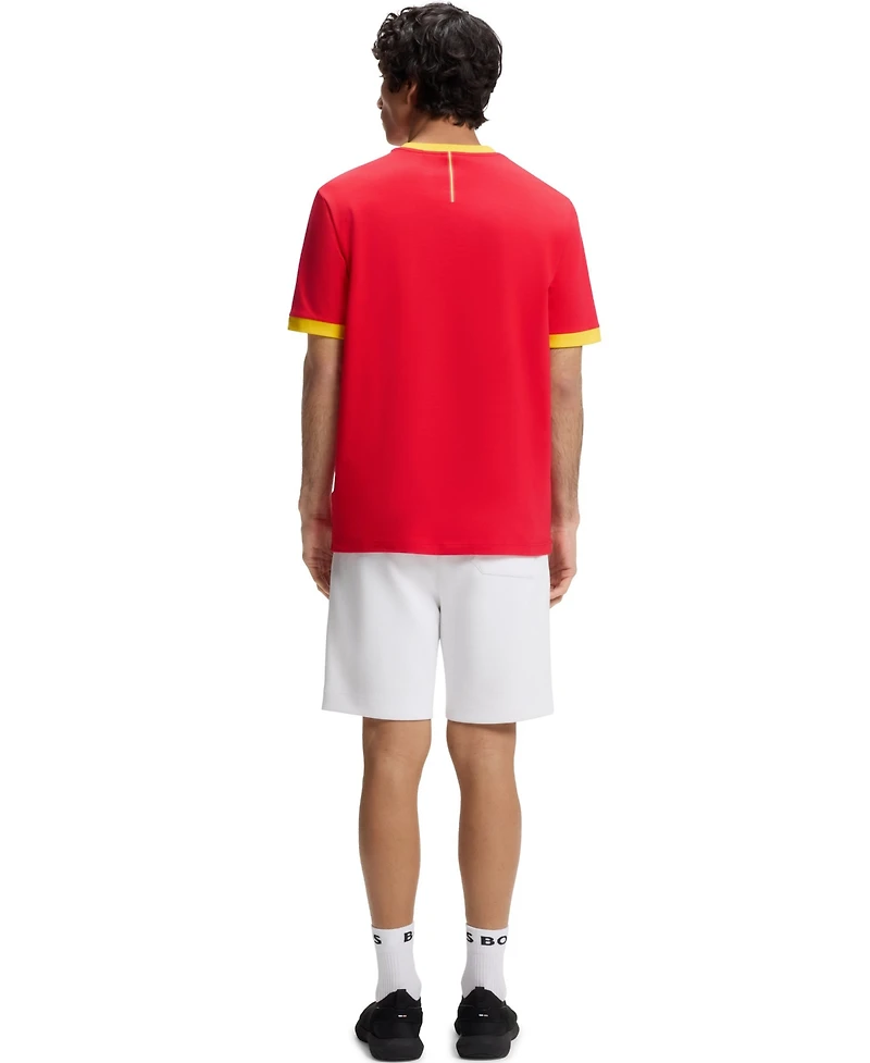 Boss by Hugo Men's Stretch-Cotton Spain Country Flag Logo T-Shirt