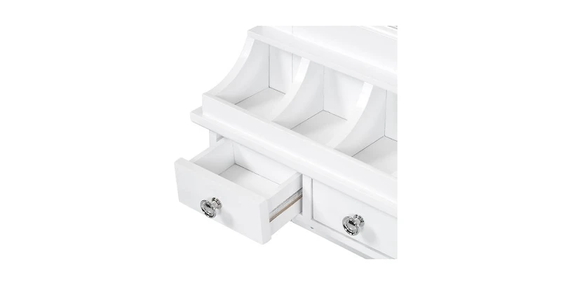 Flynama Space Saving Small Led Vanity Table with Basic Standard Mirror Makeup Dressing Storage