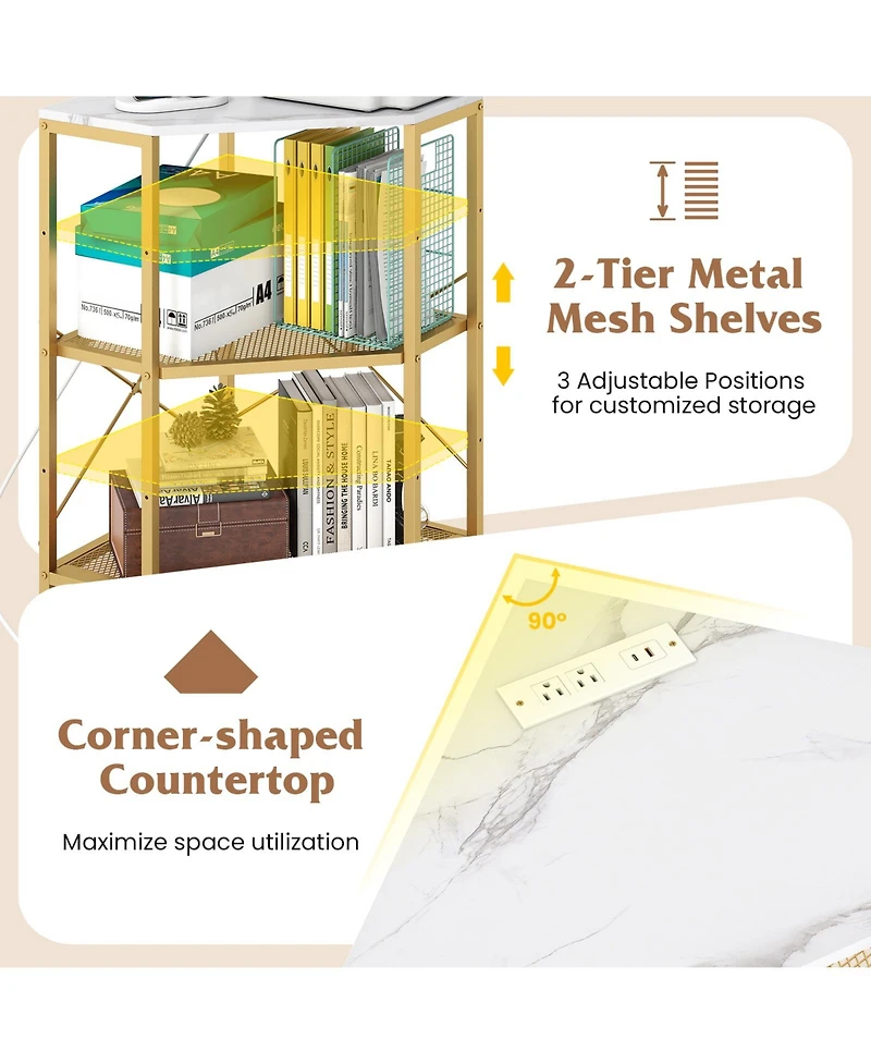 Sugift Corner Printer Stand with Power Outlet 3-Tier Storage Rack with Adjustable Shelf