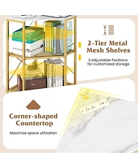 Sugift Corner Printer Stand with Power Outlet 3-Tier Storage Rack with Adjustable Shelf