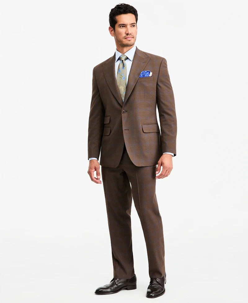 Tayion Collection Men's Classic-Fit Brown Plaid Suit Separate Jacket