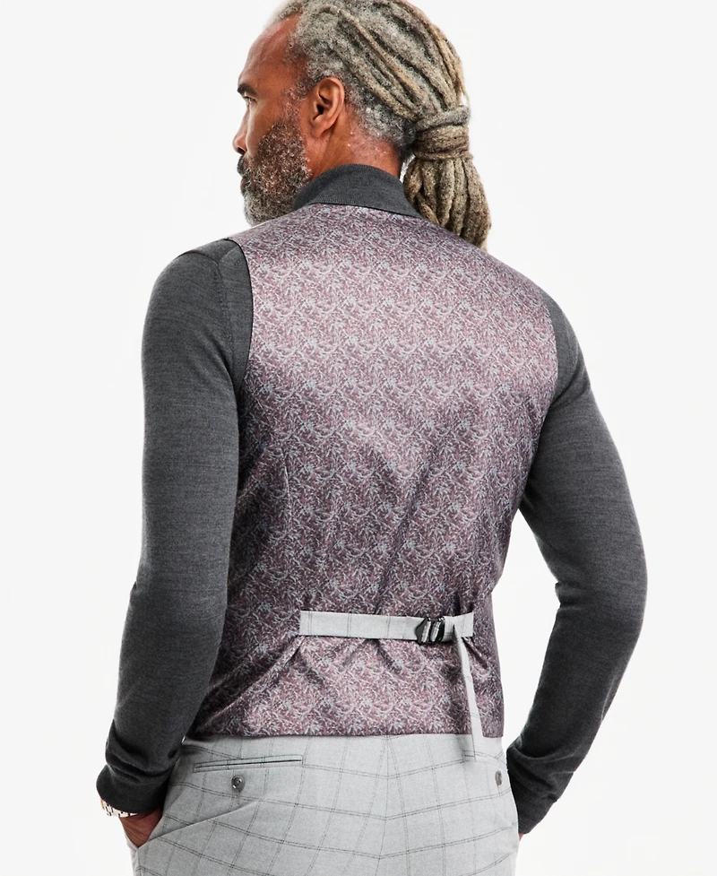 Tayion Collection Men's Classic-Fit Gray & Black Check Suit Separate Vest