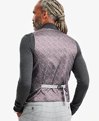 Tayion Collection Men's Classic-Fit Gray & Black Check Suit Separate Vest