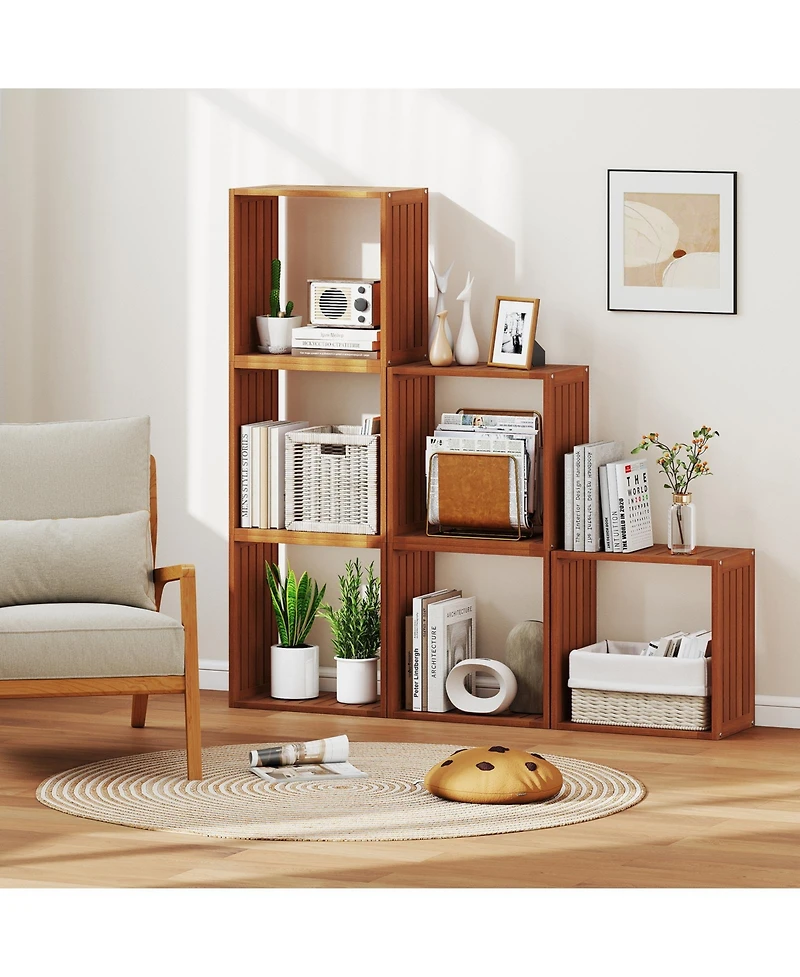 Slickblue 3 Cube Stacking Wood Bookcase Open Slatted Storage Organizer