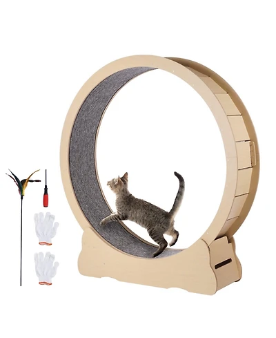 Cozito 52" Wooden Cat Exercise Wheel with Detachable Carpet