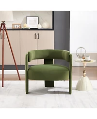 Rainsken Velvet Accent Chair, Mid-Century Modern Armchair with Wooden Legs and Adjustable Foot Nails for Living Room, Bedroom