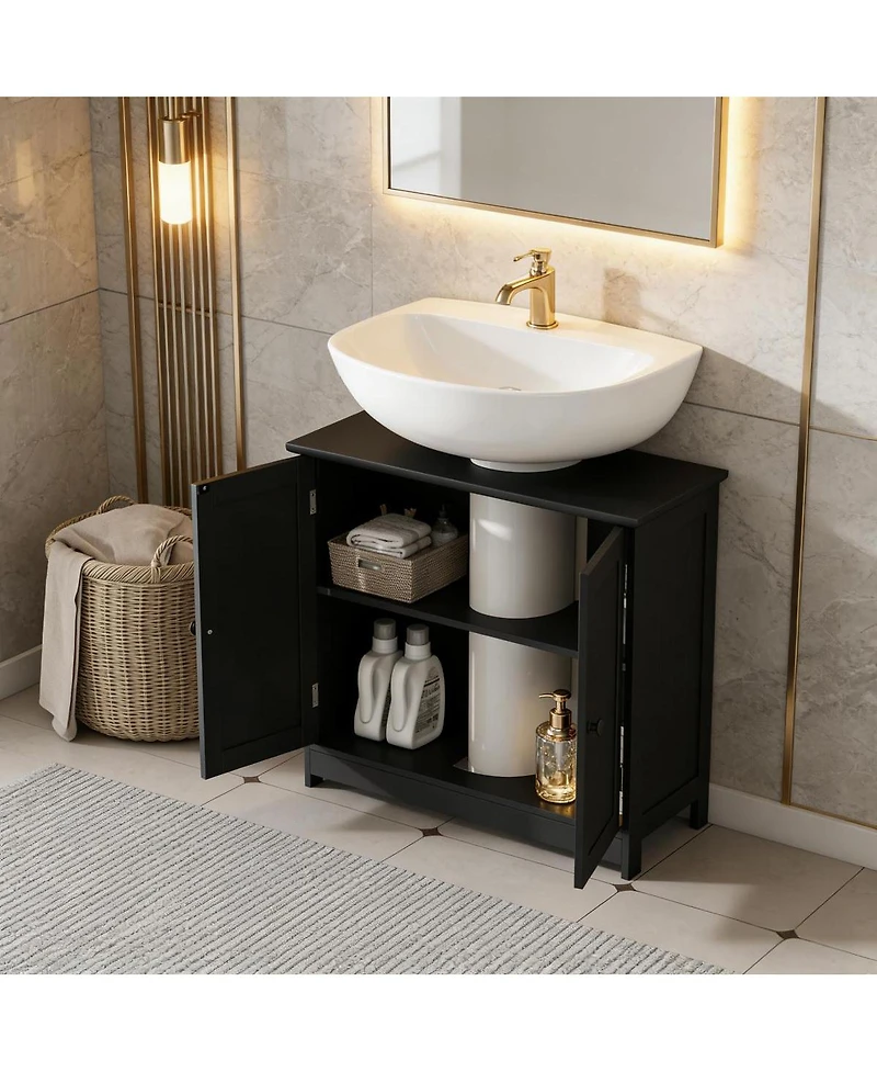 Sillysis 23.5 Inch Under Sink Bathroom Cabinet, Mdf Vanity with Adjustable Shelf for Pedestal Storage