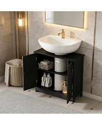 Sillysis 23.5 Inch Under Sink Bathroom Cabinet, Mdf Vanity with Adjustable Shelf for Pedestal Storage