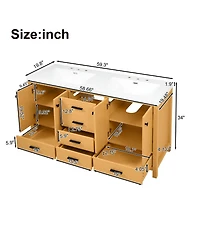 Sillysis 59.3 Inch Double Sink Bathroom Vanity with Solid Wood Frame, Soft Close Drawers & Adjustable Shelves for Modern Storage