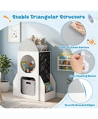 Slickblue 3-Tier Kids Bookshelf Rocket Space Theme Toddler Toy Storage Organizer