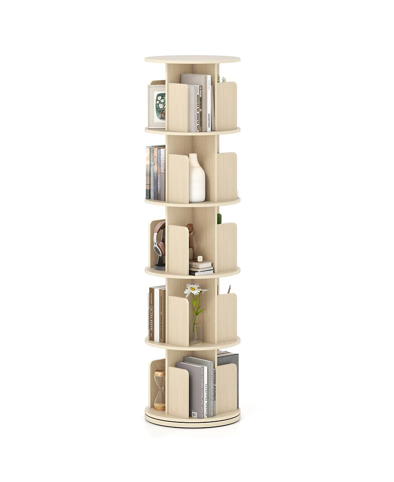 Slickblue 5-Tier Rotating Bookshelf 360degree(s) Display Rack with Dividers and Anti-falling